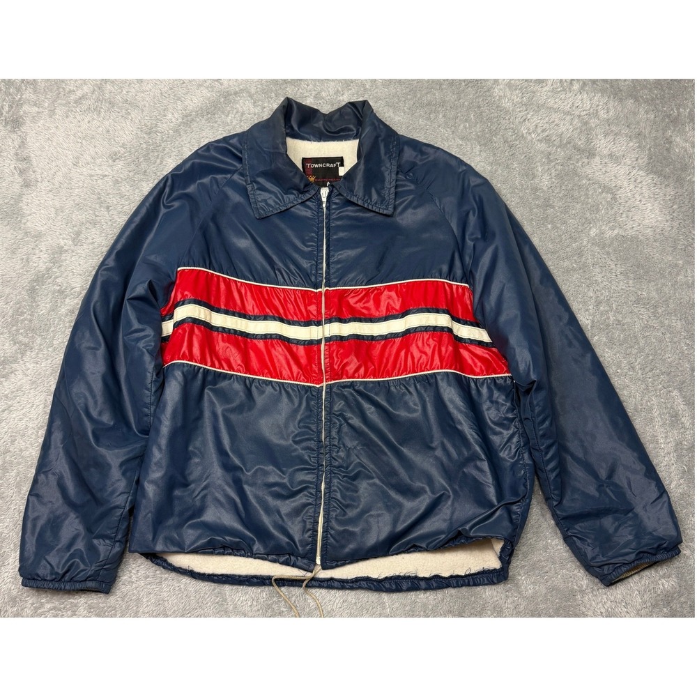 Vintage 60s Penneys Towncraft Jacket Mens Large Blue Red Windbreaker Talon Zip